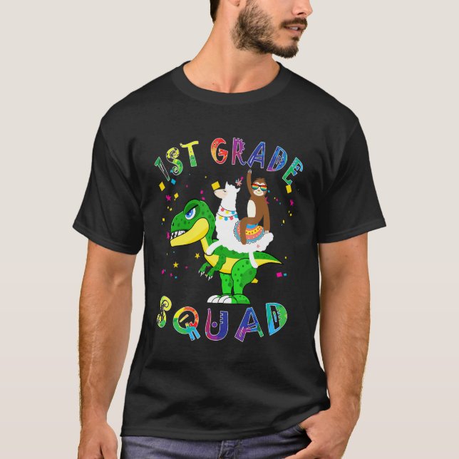 Camiseta Esquadrão de 1rua Llama Sloth Rex de volta à escol (Frente)