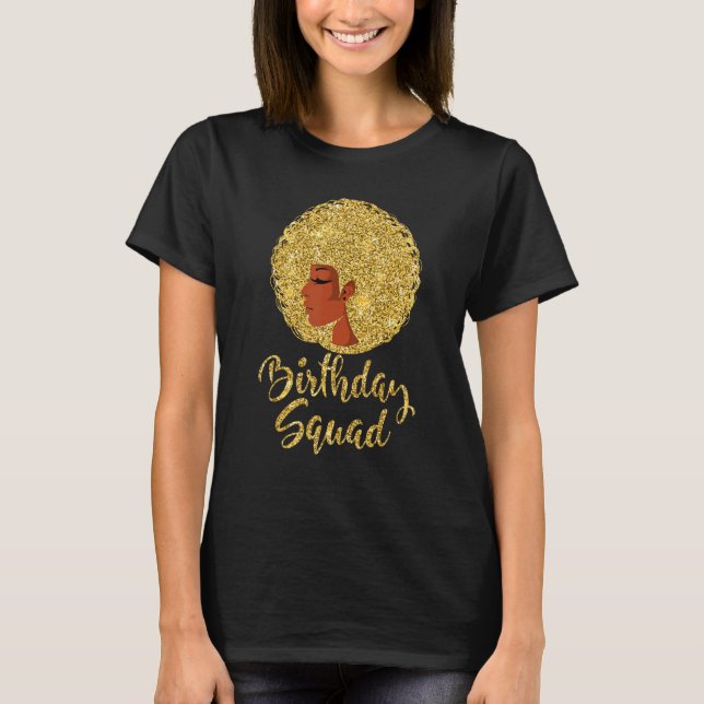 Camiseta Esquadrão de Aniversário Rainha Negra Ouro Mulhere (Frente)