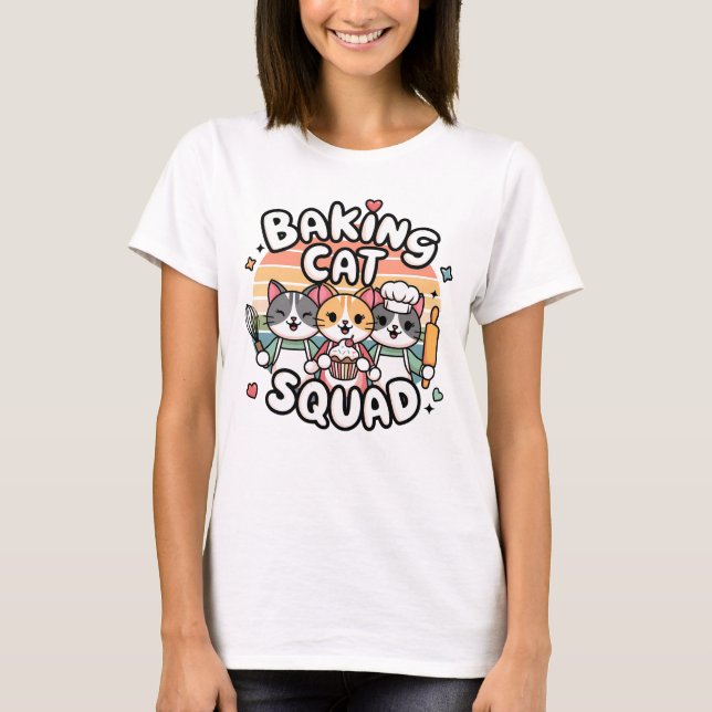 Camiseta Esquadrão de Gatos Confeiteiros com Design Retro F (Frente)