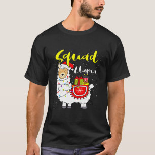 Camiseta Esquadrão de Lhamas Luzes Chapéu de Papai Noel Fam