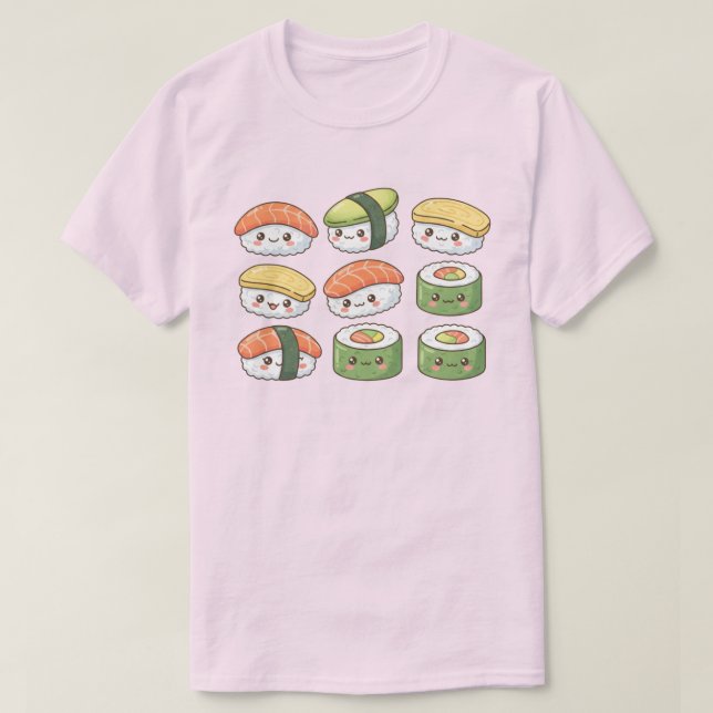 Camiseta Esquadrão de Sushi Kawaii (Frente do Design)