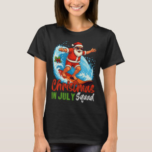 Camiseta Esquadrão do Natal em Julho Papai Noel Surfando Ve