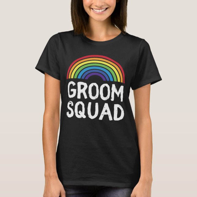 Camiseta Esquadrão do Noivo Orgulho Casamento LGBT Gay Desp (Frente)