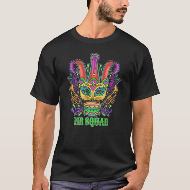 Camiseta Esquadrão HR Mardi Gras Costume Recursos Humanos (Frente)