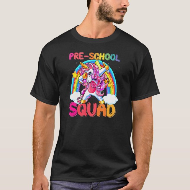 Camiseta Esquadrão Pré-Escolar Dabbing Unicorn volta para a (Frente)