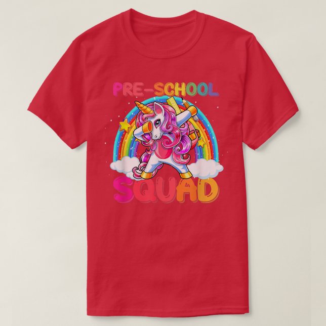 Camiseta Esquadrão Pré-Escolar Dabbing Unicorn volta para a (Frente do Design)