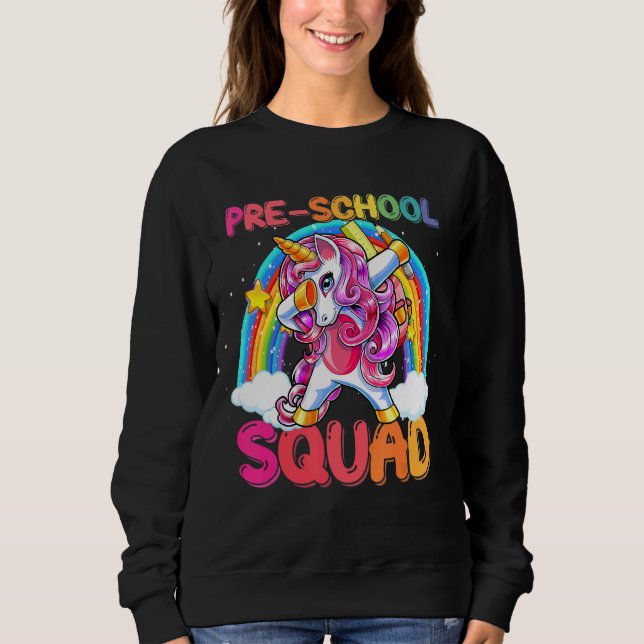 Camiseta Esquadrão Pré-Escolar Dabbing Unicorn volta para a (Frente)