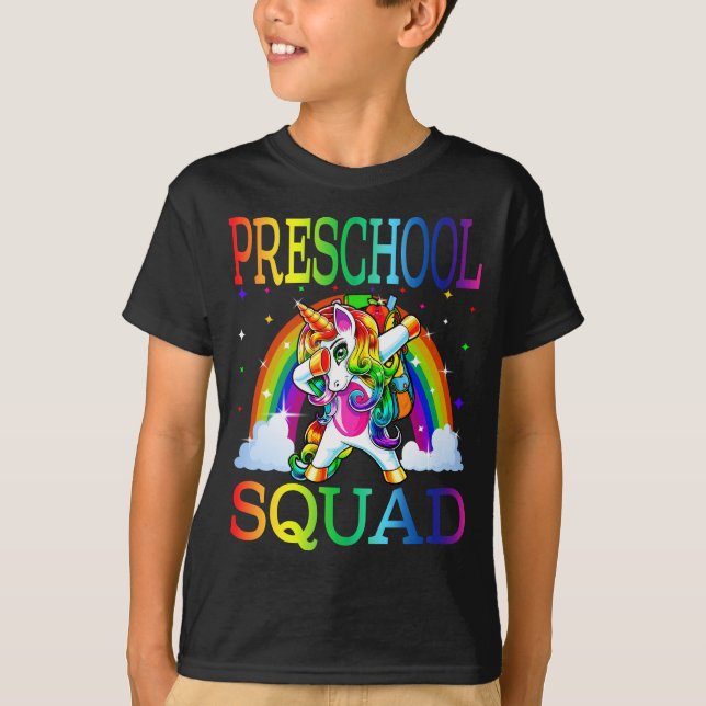Camiseta Esquadrão Pré-Escolar Unicórnio De Volta À Escola (Frente)