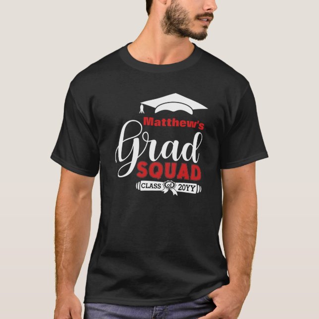 Camiseta Esquadrão Preto de Graduação de Texto Branco e Ver (Frente)
