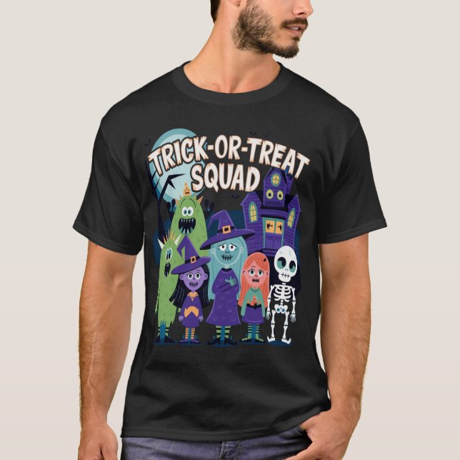 Camiseta Esquadrão Trick-or-Treat - Diversão do Halloween p (Frente)