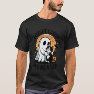 Camiseta Esqueça Doces Vintage Me dê Gato Smoking Halloween