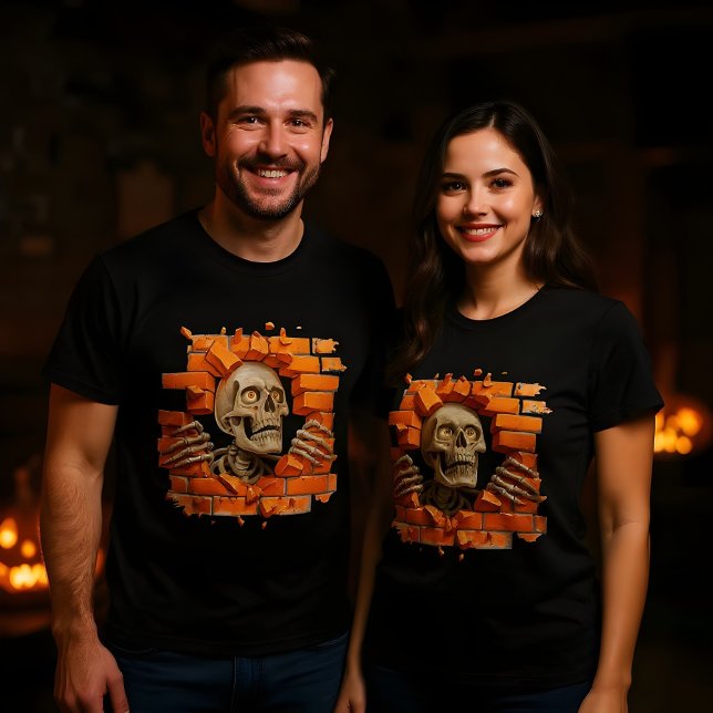 Camiseta Esqueleto 3d Poking através de um Design de parede (Criador carregado)