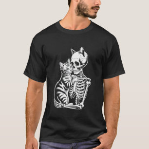 Camiseta Esqueleto Abraçando Amante de Gato, Crânio Diverti