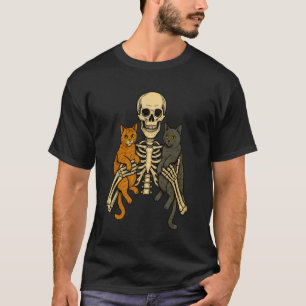 Camiseta Esqueleto Abraçando Gato Fofinho Gatinho Divertido