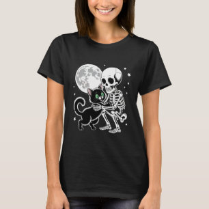 Camiseta Esqueleto Abraçando Gato Preto Sob a Lua Cheia do 