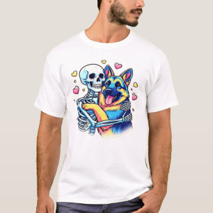 Camiseta Esqueleto Abraçando um Pastor Alemão � Único Gótic