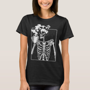 Camiseta Esqueleto Amante de Café Engraçado Sku do Hallowee