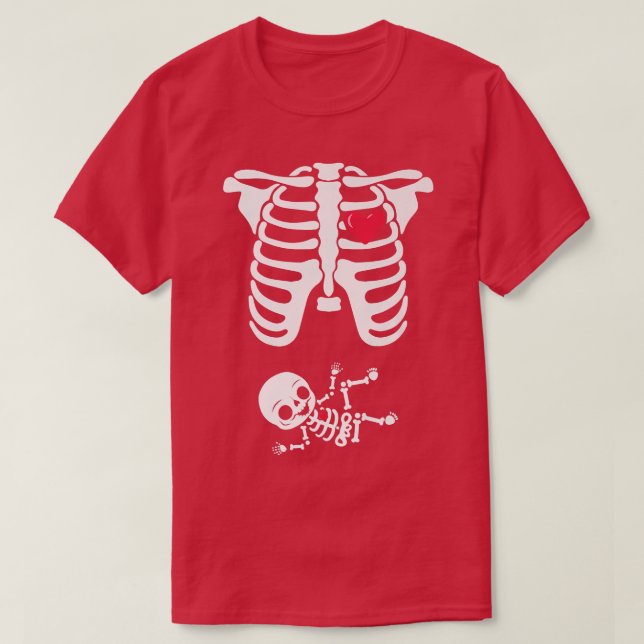 Camiseta Esqueleto Anúncio de Gravidez Tee XRay Halloween (Frente do Design)