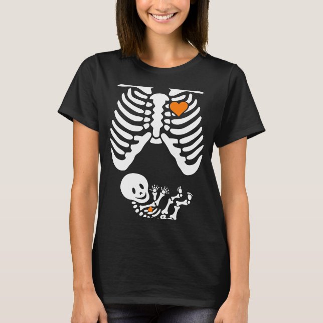 Camiseta Esqueleto Anúncio de Gravidez XRay Halloween Cos (Frente)
