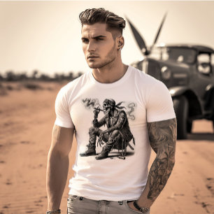Camiseta Esqueleto ao Estilo Motociclista Fumando Charuto