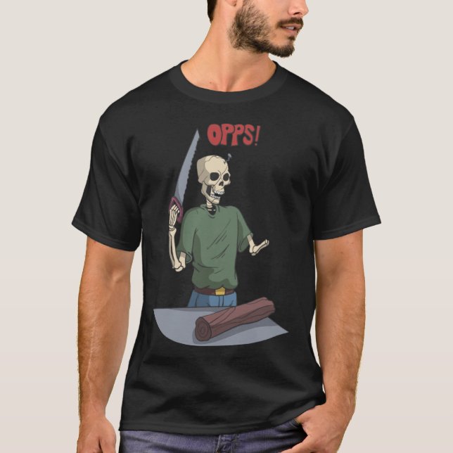 Camiseta Esqueleto Ao Trabalhar Com Madeira (Frente)