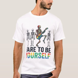 Camiseta Esqueleto Arco-íris Ouse Ser Você Mesmo Design de 