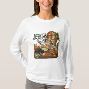 Camiseta Esqueleto Assando Biscoitos Outono Gato Preto Cozi