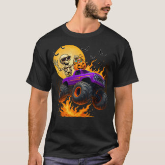 Camiseta Esqueleto Assustador Pilotando Caminhão Monstro de