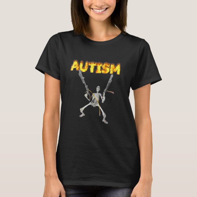 Camiseta Esqueleto Autismo Engraçado Especificamente Dank (Frente)