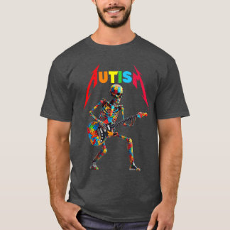 Camiseta Esqueleto Autismo Guitarra Amante da Música Rock A