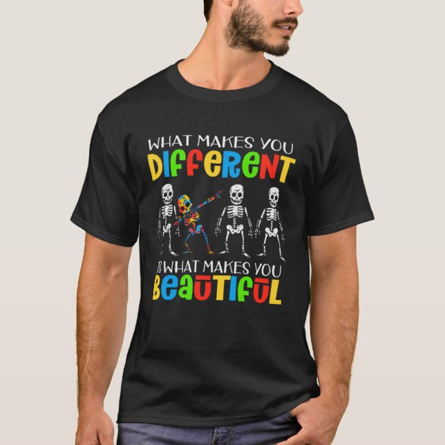 Camiseta Esqueleto Autismo Peça Quebra-Cabeça Esqueleto Con (Frente)