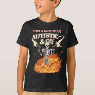 Camiseta Esqueleto Autista e Gay Divertido Conscientização 
