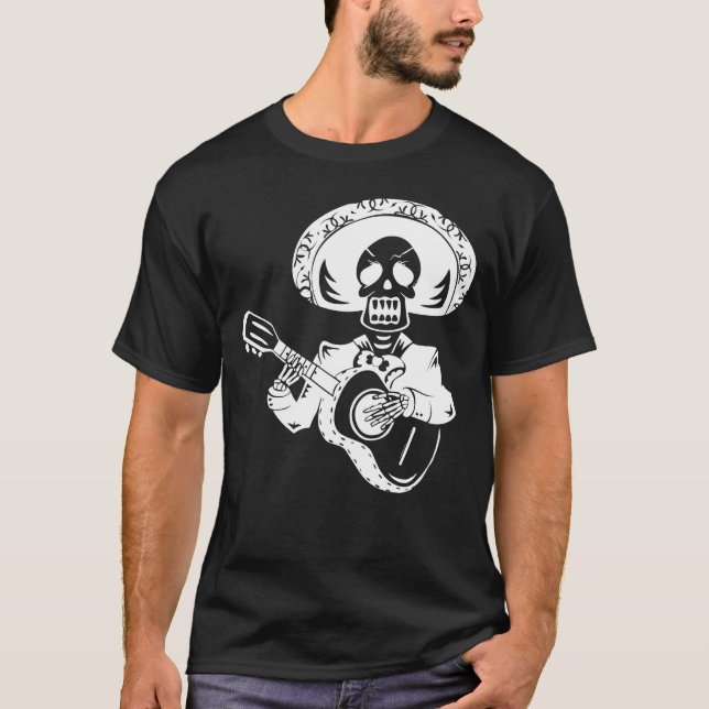 Camiseta esqueleto branco feliz cinco de mayo mariachi (Frente)