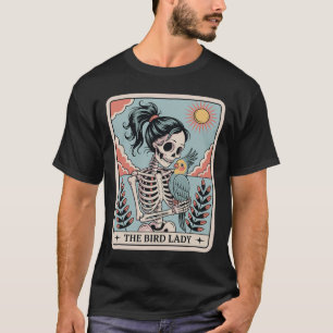 Camiseta Esqueleto Carta de Tarot A Senhora Pássaro Esquele