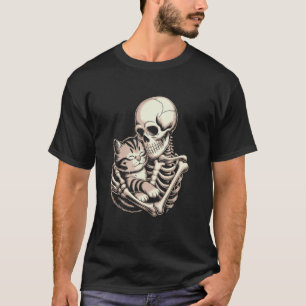 Camiseta Esqueleto Caveira de Gato Kitty Fofo Goth Hallowee