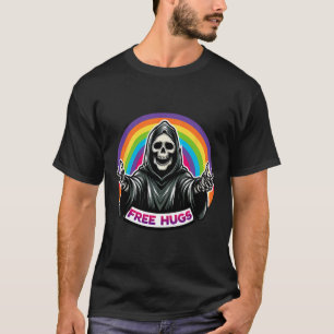Camiseta Esqueleto Ceifeiro Halloween Diversão Arco-íris Gr