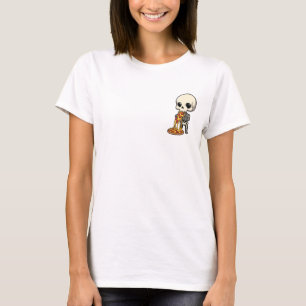 Camiseta Esqueleto Chibi Fofo Devorando Pepperoni Queijoso