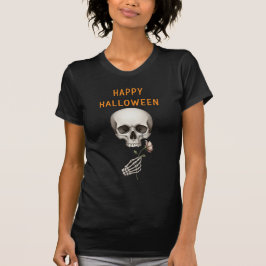 Camiseta Esqueleto chorando segurando um Rosa Halloween