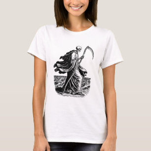 Camiseta esqueleto com a foice no mar