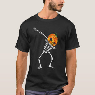 Camiseta Esqueleto com Abóbora na Cabeça Dançando Dabbing n