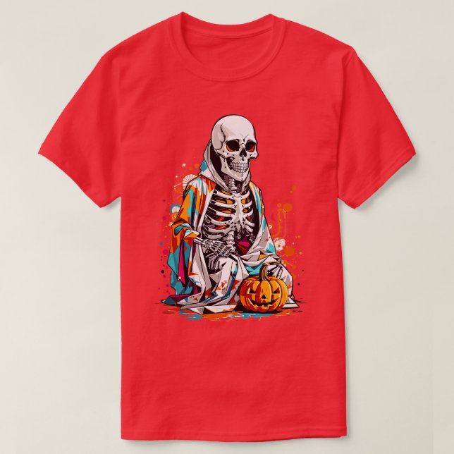 Camiseta Esqueleto Com Cabeça De Abóbora (Frente do Design)
