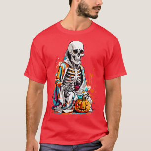 Camiseta Esqueleto Com Cabeça De Abóbora