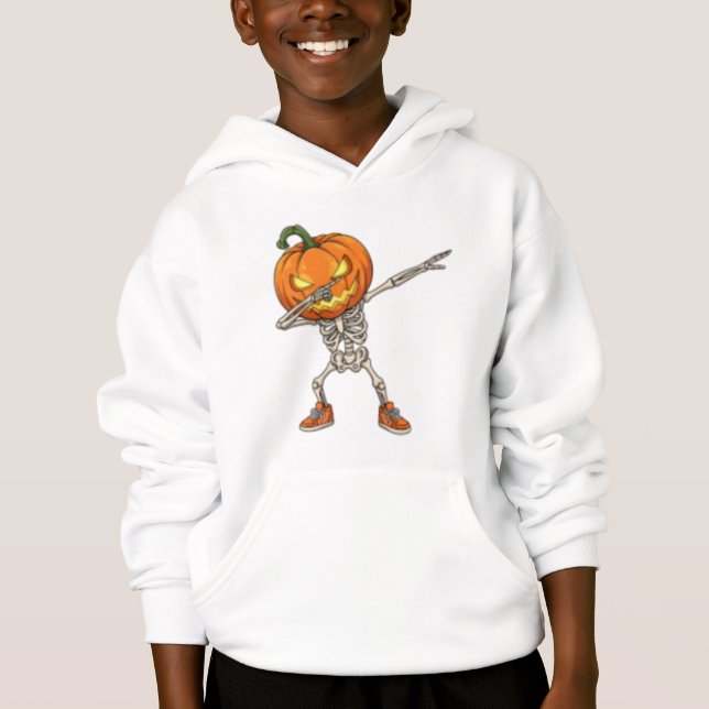 Camiseta Esqueleto com Cabeça de Abóbora no Dia das Bruxas (Frente)