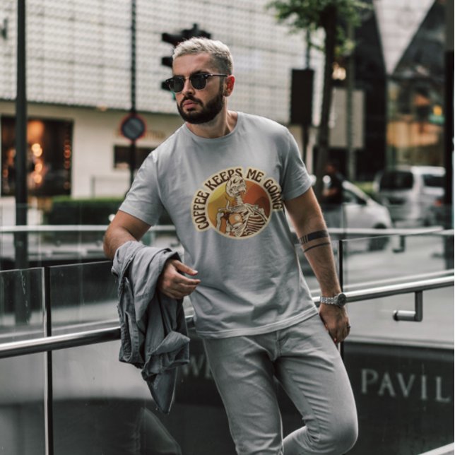 Camiseta Esqueleto Com Café Retro Sunset (Criador carregado)