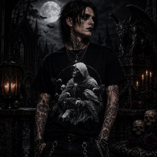 Camiseta Esqueleto com Capuz e Pássaros