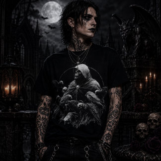 Camiseta Esqueleto com Capuz e Pássaros