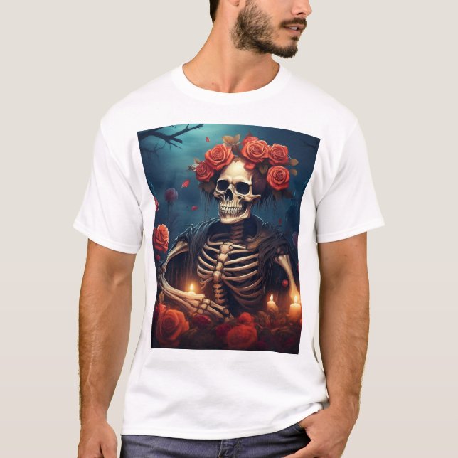 Camiseta Esqueleto com Coroa de Rosas (Frente)