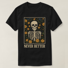 Camiseta Esqueleto com Flores Bloqueantes Nunca Melhor Cita