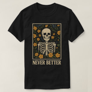 Camiseta Esqueleto com Flores Bloqueantes Nunca Melhor Cita