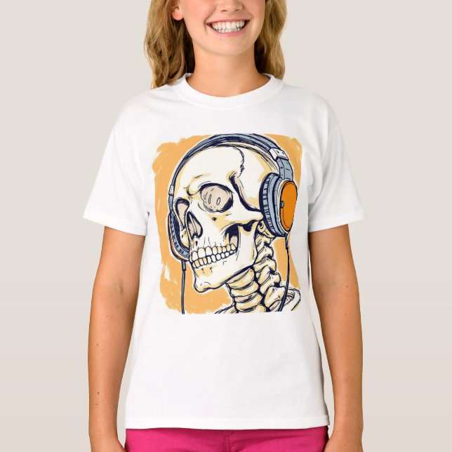 Camiseta Esqueleto com fones de ouvido (Frente)